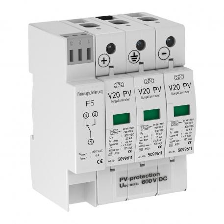 T2 típusú, SPD, V20, 600 V DC távjelzéssel 3 | IP20